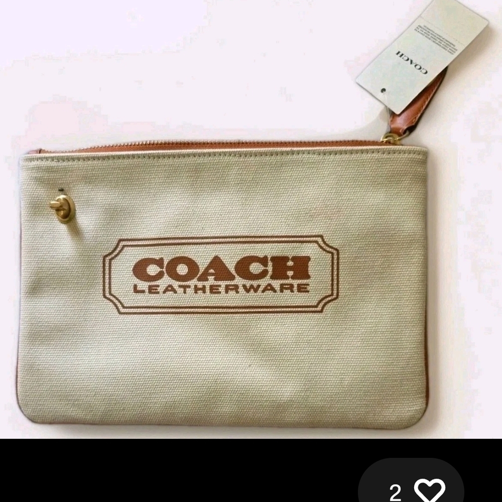 Coach Signature Jacquard Horse and Carriage Canvas Turnlock Pouch 10"x7" NWT